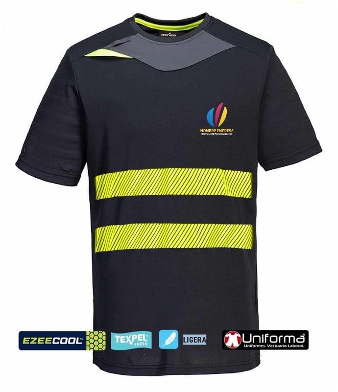 Camiseta técnica de malla fina para el calor, transpirable, personalizada con logo de emnpresa en uniforma