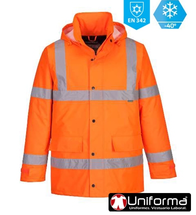 Parka chaquetón de trabajo reflectante de alta visibilidad en tallas grandes y muy grandes 7XL 8XL en color amarillo y naranja , perosnalizables con logo de empresa en uniforma