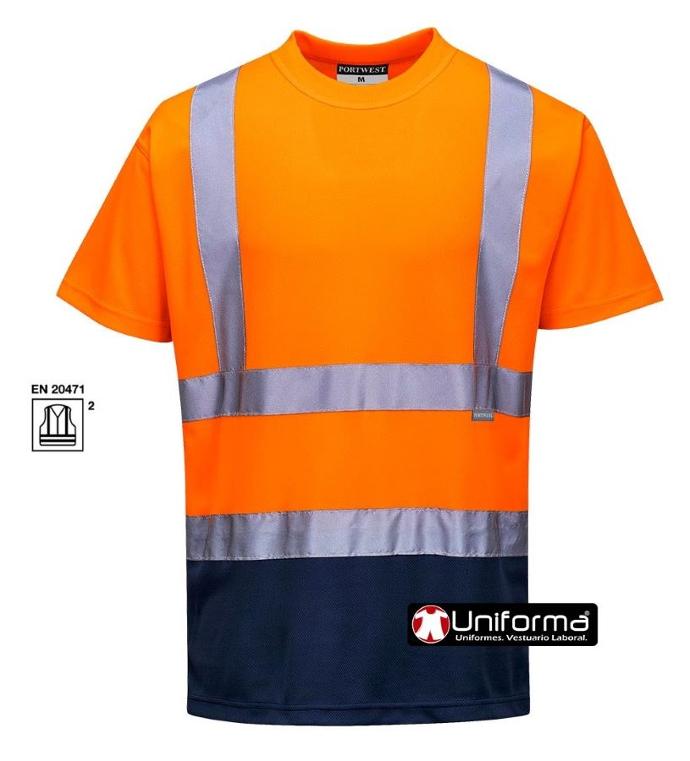 Camiseta de trabajo reflectante de alta visibilidad bicolor en tallas grandes hasta la 6XL en tejido transpirable de ojo de perdiz personalizable con logo de empresa en uniforma