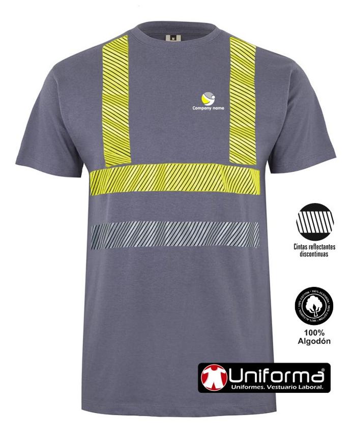 Camiseta de algodón con bandas reflectantes segmentadas y de alta visibilidad Verticales y Horizontales personalizables con logo de empresa en uniforma