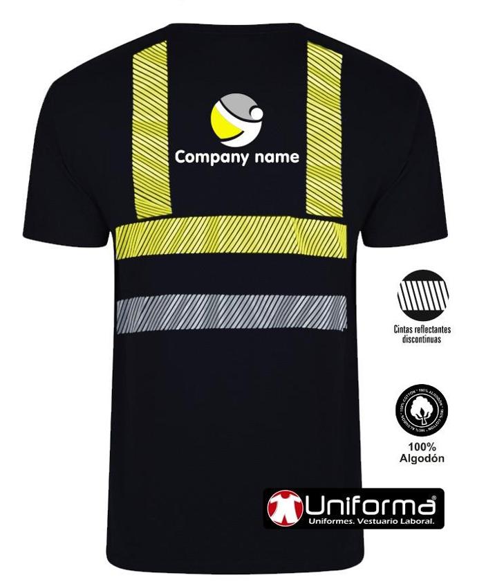 Camiseta de algodón con bandas reflectantes segmentadas y de alta visibilidad Verticales y Horizontales personalizables con logo de empresa en uniforma