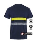 Camiseta Azul marino de 100% Algodón con Bandas de Alta Visibilidad y bandas reflectantes segmentadas cómodas, ligeras, personalizables con logo de empresa en uniforma  UN103