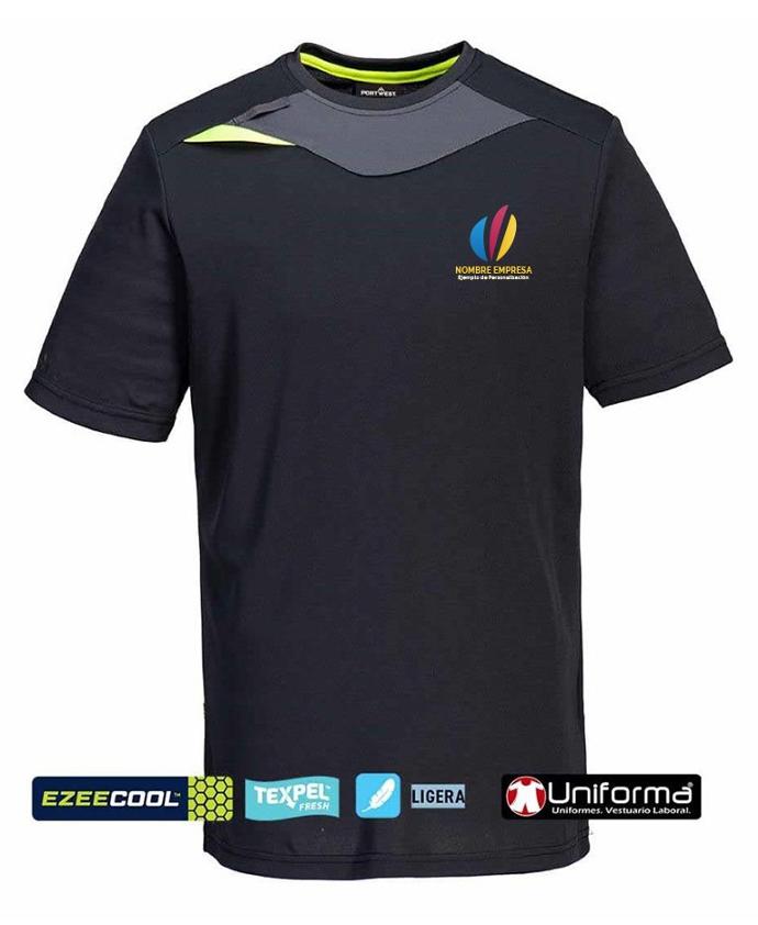 Camiseta técnica de malla fina para el calor, transpirable, personalizada con logo de emnpresa en uniforma
